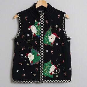 Studio Joy Ramie Cotton Knit Vest Sweater  Womens S Holiday Christmas Vintage